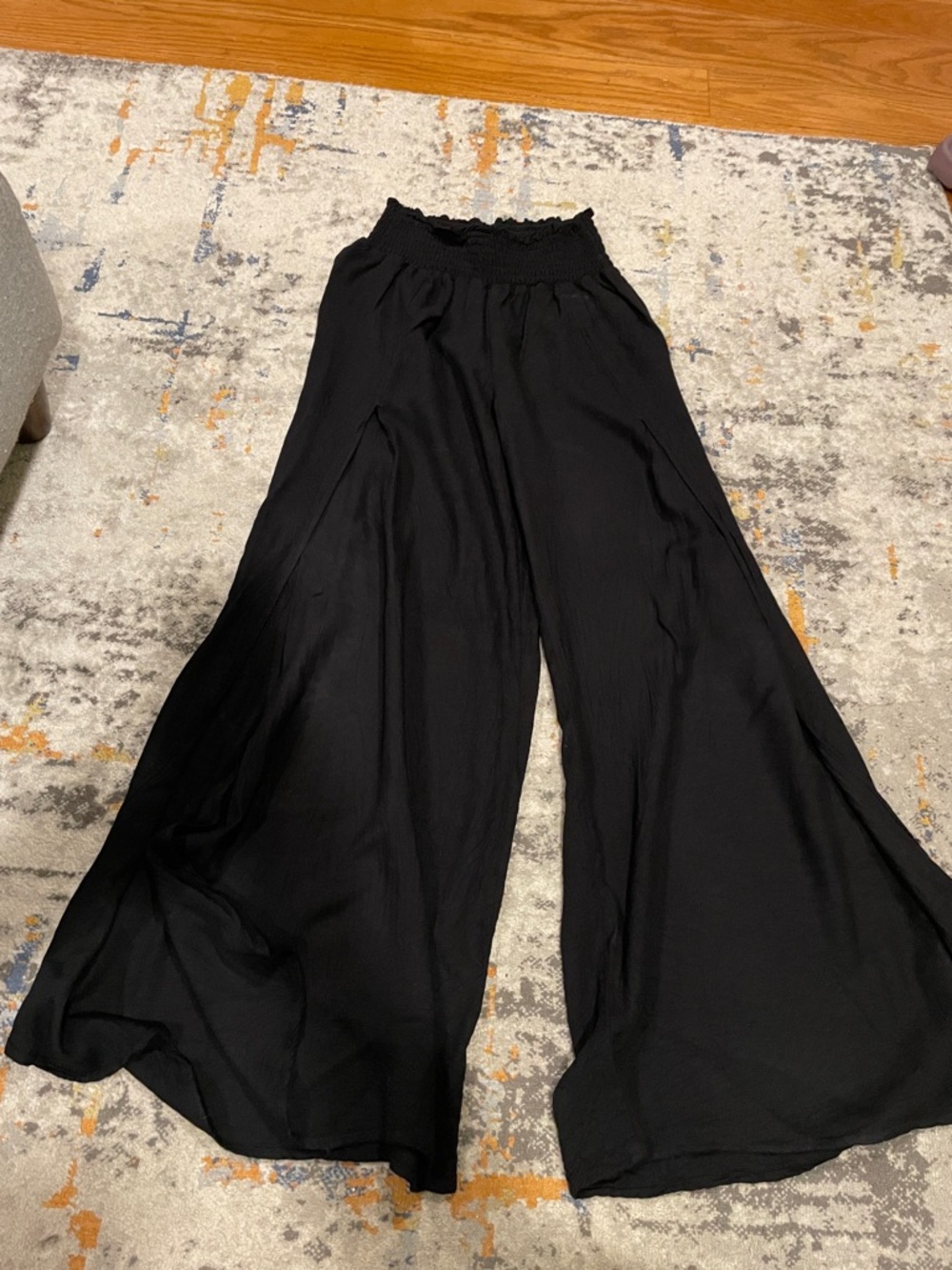 Rewash Black Smocked-Waist Wide-Leg Palazzo Pants